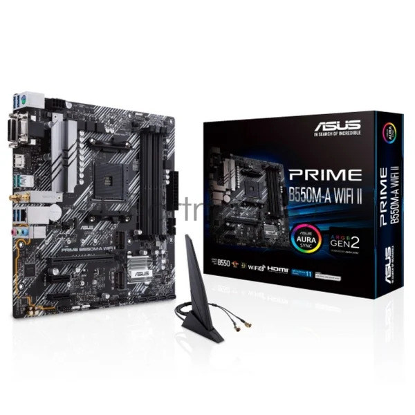 Материнская плата ASUS PRIME B550M-A WIFI II, AM4, AMD B550, 4xDDR4, 4xSATA, 2xM.2, 1xPCI-E 4.0 x16, 2xPCI-E x1, 1xDVI-D, 1xHDMI, 1xVGA, 1x 1Gb LAN, 2xUSB-A 3.2 Gen 2, 4xUSB-A 3.2 Gen 1, 3x3.5 мм, 7.1, Micro-ATX