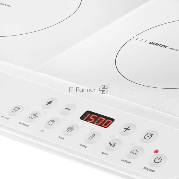 Плита настольная электрическая Centek CT-1514 белый, 3.5 кВт, индукция, конфорки - 2, стеклокерамика, сенсор 1