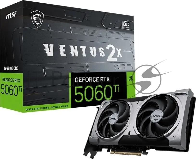 Видеокарта MSI RTX 5060 TI 16G VENTUS 2X OC PLUS, NVIDIA RTX 5060 Ti, 16 ГБ GDDR7, 128 бит, PCI-e 5.0, 1xHDMI, 3xDP, 2602 МГц