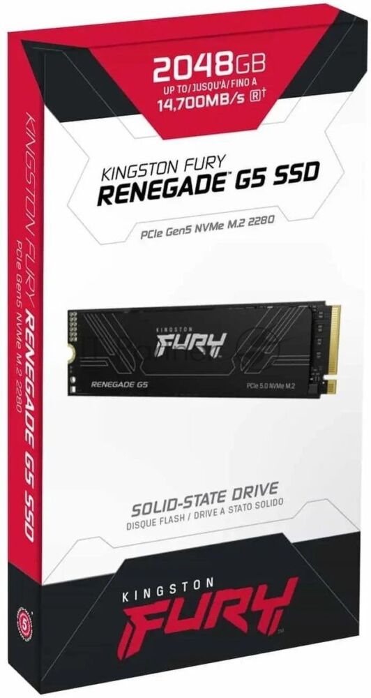Накопитель SSD Kingston Fury Renegade, 2Tb, M.2(22x80мм), NVMe, PCIe 5.0 x4, 3D TLC, R/W 14700/14000Mb/s, IOPs 2 200 000/2 200 000, TbW 2000, DWPD 0.5 (12 мес) 1