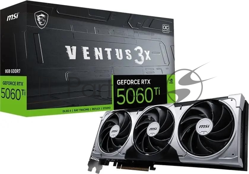 Видеокарта MSI RTX 5060 TI 8G VENTUS 3X OC, NVIDIA RTX 5060 Ti, 8 ГБ GDDR7, 128 бит, PCI-e 5.0, 1xHDMI, 3xDP, 2602 МГц