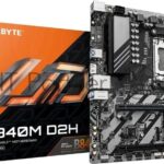 Материнская плата Gigabyte B840M D2H (V1.2), AM5, AMD B840, 2xDDR5, 4xSATA, 2xM.2, 1xPCIe 4.0 x16, 1xPCIe 3.0 x4, 1xHDMI, 1x2.5Gb LAN, 2xUSB-A 5Gbps, 8xUSB-A 2.0, 3x3.5 мм, 7.1, mATX