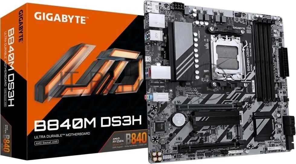 Материнская плата Gigabyte B840M DS3H, AM5, AMD B840, 4xDDR5, 4xSATA, 2xM.2, 1xPCIe 4.0 x16, 1xPCIe 3.0 x4, 2xDP, 1xHDMI, 1x2.5Gb LAN, 3xUSB-A 5Gbps, 8xUSB-A 2.0, 1xUSB-C 5Gbps, 3x3.5 мм, 7.1, mATX 1 Материнская плата Gigabyte B840M DS3H, AM5, AMD B840, 4xDDR5, 4xSATA, 2xM.2, 1xPCIe 4.0 x16, 1xPCIe 3.0 x4, 2xDP, 1xHDMI, 1x2.5Gb LAN, 3xUSB-A 5Gbps, 8xUSB-A 2.0, 1xUSB-C 5Gbps, 3x3.5 мм, 7.1, mATX 1