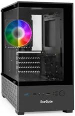 Компьютерный корпус Minitower ExeGate i3 SEA (mATX, без БП, 1*USB+1*USB 3.0, HD аудио, черный, 1 вент. 12см с RGb подсветкой, передняя и боковая панели - закаленное стекло) 3