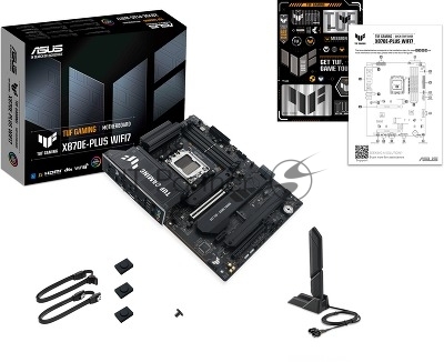 Материнская плата ASUS TUF GAMING X870E-PLUS WIFI7, AM5, AMD X870E, 4xDDR5, 4xSATA, 4xM.2, 1xPCIe 5.0 x16, 1xPCIe 4.0 x4, 1xPCIe 3.0 x1, 1xHDMI, 1x2.5Gb LAN, Wi-Fi 7, Bluetooth 5.4, 2xUSB-C 40Gbps, 3xUSB-A 10Gbps, 4xUSB-A 5Gbps, 4xUSB-A 2.0, 3x3.5 мм, 7.1, ATX