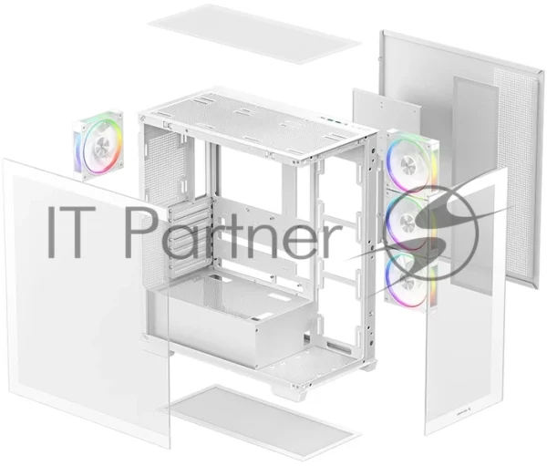 Компьютерный корпус Deepcool CG580 4F V2 WH без БП, боковое окно (панорама), 4x120мм ARGb PWM вентилятора, белый, ATX (R-CG580-WHADA4-G-2) 1