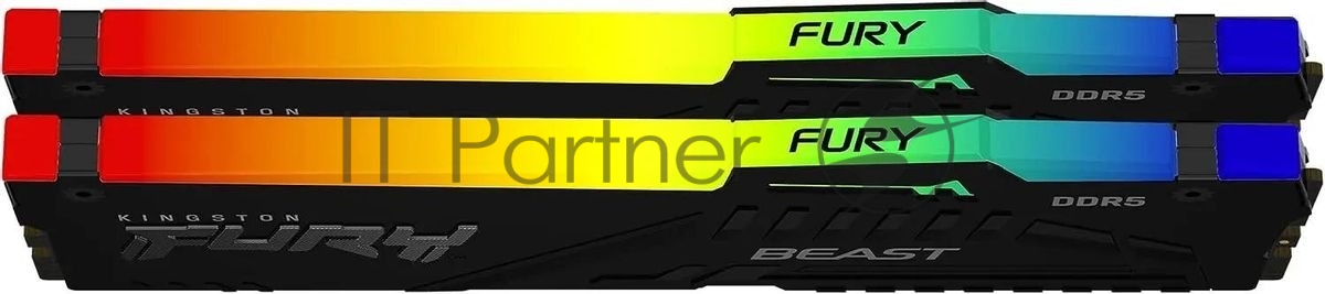 Оперативная память Kingston Fury Beast RGb, DDR5, 32Gb (2x16 Gb), 6000 MHz, CL30, радиатор, RGb, черный