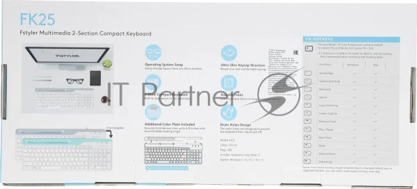 Клавиатура проводная A4Tech Fstyler FK25, USB, белый/серый 1