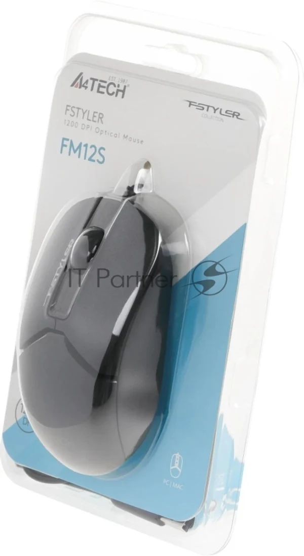 Мышь проводная A4Tech Fstyler FM12S черный, 1200 dpi, USB, кнопки - 3