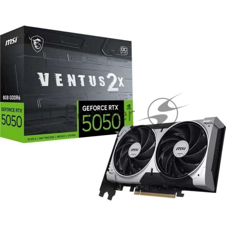 Видеокарта MSI GeForce RTX 5050 8G VENTUS 2X OC, NVIDIA RTX 5050, 8 ГБ GDDR6, 128 бит, PCI-e 5.0, 1xHDMI, 3xDP, 2617 МГц 1