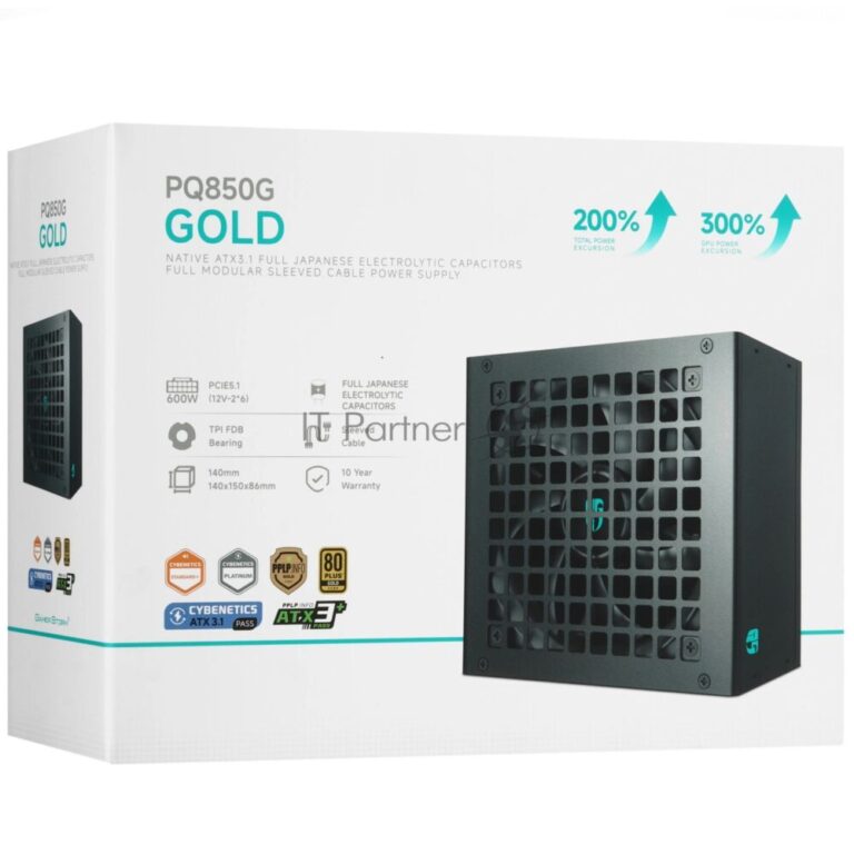 Блок питания Deepcool/GamerStorm PQ850G (ATX 3.1, 850W, Full Cable Management, PWM 120мм fan, 80 PLUS GOLD, Active PFC + Half Bridge + DC/DC, Full Japanese Capasitors, Gen5 PCIe) RET 1