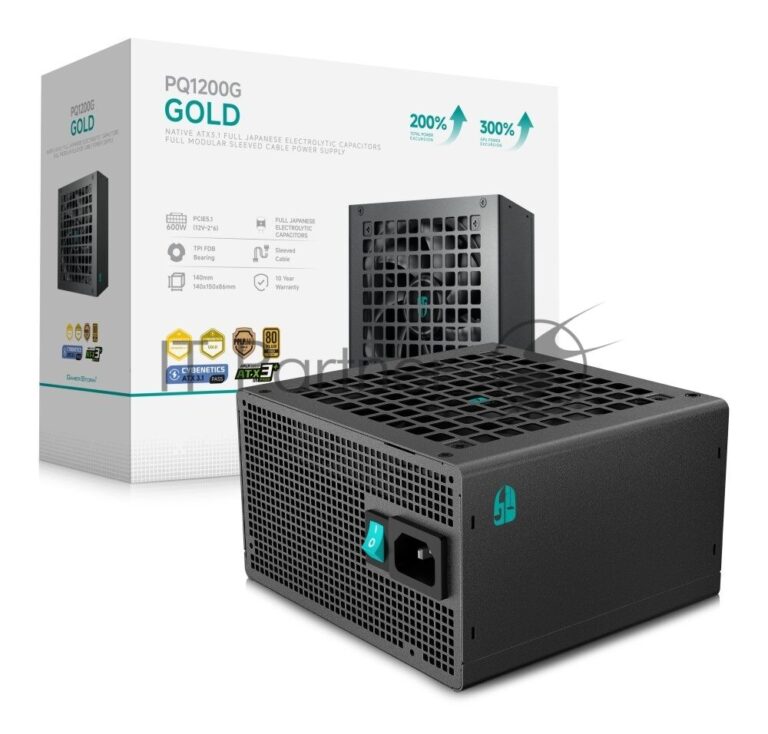 Блок питания Deepcool/GamerStorm PQ1200G (ATX 3.1, 1200W, Full Cable Management, PWM 120мм fan, 80 PLUS GOLD, Active PFC + Half Bridge + DC/DC, Full Japanese Capasitors, Gen5 PCIe) RET 1