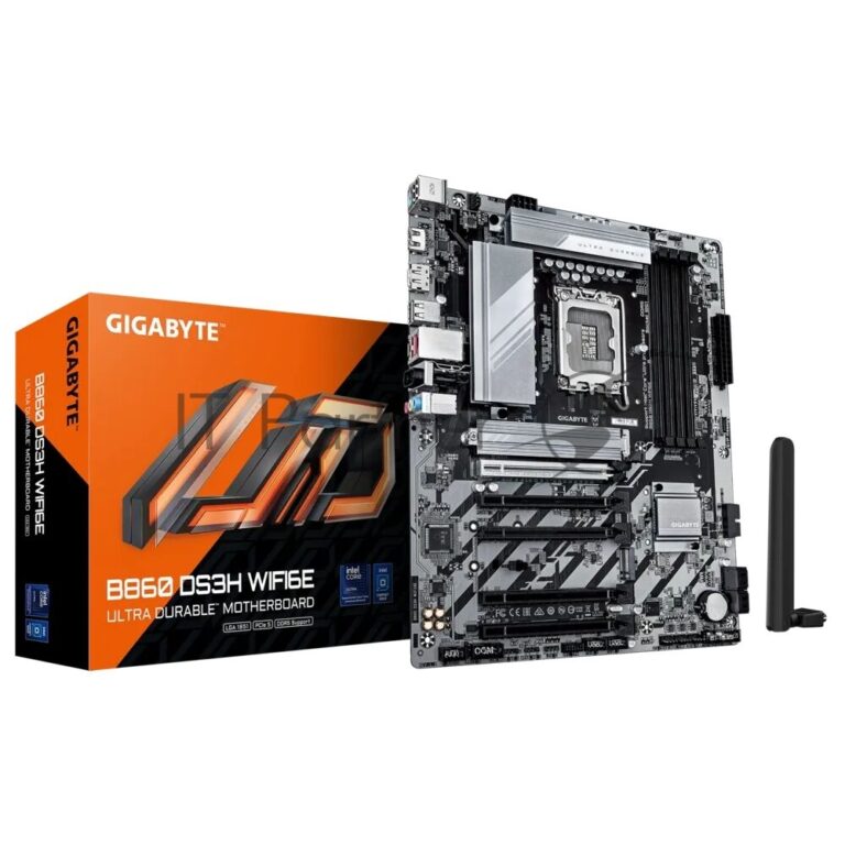 Материнская плата GIGABYTE B860 DS3H WIFI6E, LGA1851, Intel B860, 4xDDR5, 4xSATA, 2xM.2, 1xPCIe 5.0 x16, DisplayPort, HDMI, 1x2.5Gb LAN, 3x3.5 мм, 7.1, ATX 1