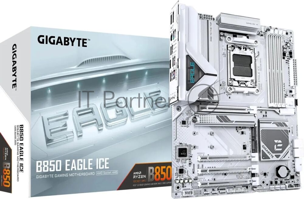 Материнская плата Gigabyte B850 EAGLE ICE, AM5, AMD B850, 4xDDR5, 4xSATA, 3xM.2, 1xPCIe 5.0 x16, 1xPCIe 4.0 x4, 2xPCIe 3.0 x1, 1xDP (v1.4), 1xHDMI (v2.1), 1x2.5Gb LAN, 2xUSB-A 10Gbps, 2xUSB-A 5Gbps, 6xUSB-A 2.0, 1xUSB-C 5Gbps, 3x3.5 мм, 7.1, ATX 1 Материнская плата Gigabyte B850 EAGLE ICE, AM5, AMD B850, 4xDDR5, 4xSATA, 3xM.2, 1xPCIe 5.0 x16, 1xPCIe 4.0 x4, 2xPCIe 3.0 x1, 1xDP (v1.4), 1xHDMI (v2.1), 1x2.5Gb LAN, 2xUSB-A 10Gbps, 2xUSB-A 5Gbps, 6xUSB-A 2.0, 1xUSB-C 5Gbps, 3x3.5 мм, 7.1, ATX 1