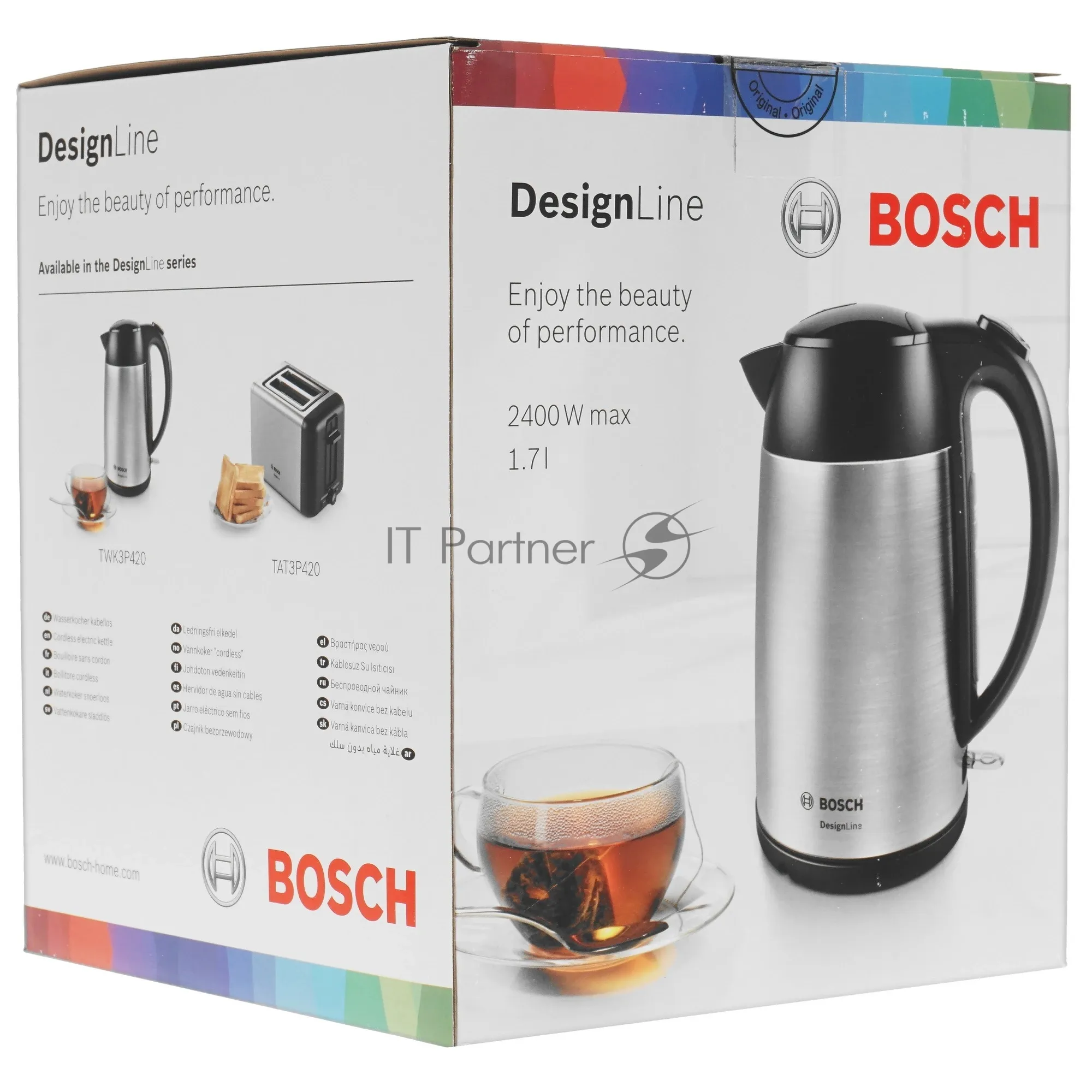 Электрочайник Bosch TWK3P420 черный, 1.7 л, 2400 Вт, скрытый нагревательный элемент 1
