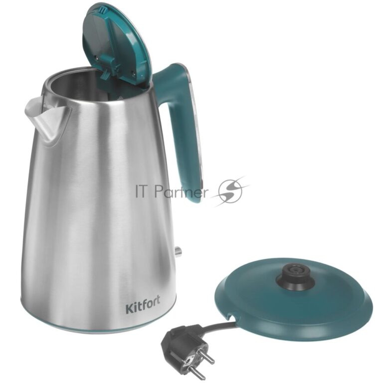 Чайник электрический Kitfort КТ-8725 1.7 л, 2200 Вт, нержавеющая сталь/бирюзовый корпус: нерж.сталь/пластик 1