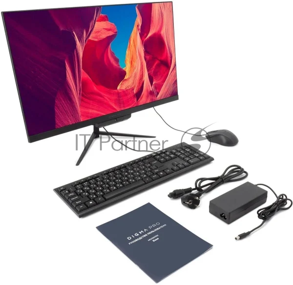 Моноблок Digma Pro Base 23.8" Full HD i3 12100 (3.3) 8Gb SSD 512Gb UHDG 730 CR Windows 11 Pro GbitEth WiFi BT 90W клавиатура мышь Cam черный 1920x1080 1