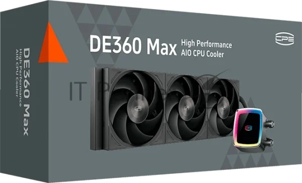 Система охлаждения Water Cooling System PCCooler DE360 MAX BK (300W, 360мм, Black, ARGB Pump, Fans: 3x120мм, 66CFM, 34.3dBA, 2200RPM/Pump height 54мм, 15dBA, 2600RPM, Rad thickness 27мм/S: 1851, 1700, 1200, 115X, AM5, AM4, AM3) 1