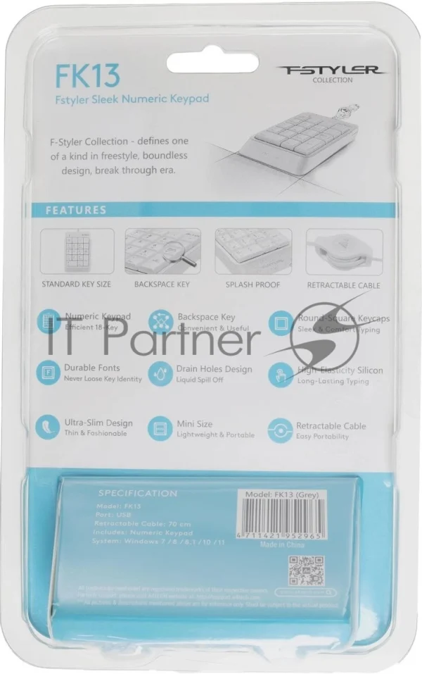 Числовой блок проводной A4Tech Fstyler FK13, USB, серый