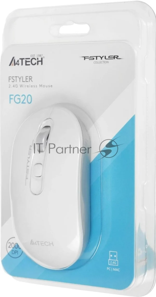 Мышь беспроводная A4Tech Fstyler FG20 белый, 2000 dpi, радиоканал, USB, кнопки - 4 1