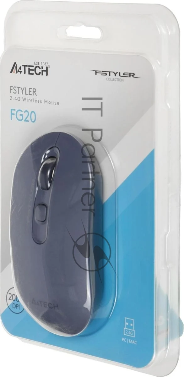 Мышь беспроводная A4Tech Fstyler FG20 пепельный/синий, 2000 dpi, радиоканал, USB, кнопки - 4