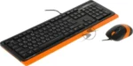 Комплект клавиатура+мышь A4Tech FStyler F1010 проводной, USB, 1600 DPI, чёрный/оранжевый 19