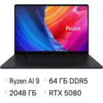 Ноутбук Asus ProArt P16 H7606WW-SE009X Ryzen AI 9 HX 370 64Gb SSD2Tb NVIDIA GeForce RTX5080 16Gb 16" OLED Touch 4K (3840x2400) Windows 11 Pro черный WiFi BT Cam (90NB17F1-M00250) 10