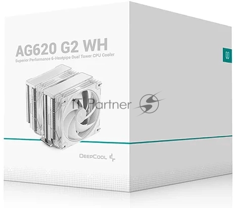 Кулер для процессора DEEPCOOL AG620 G2 WH LGA1954/1851/1700/AM5/AM4 (9шт/кор, TDP 270W, PWM, DUAL Black Fan 120mm, 6 тепл. трубок, белый) RET