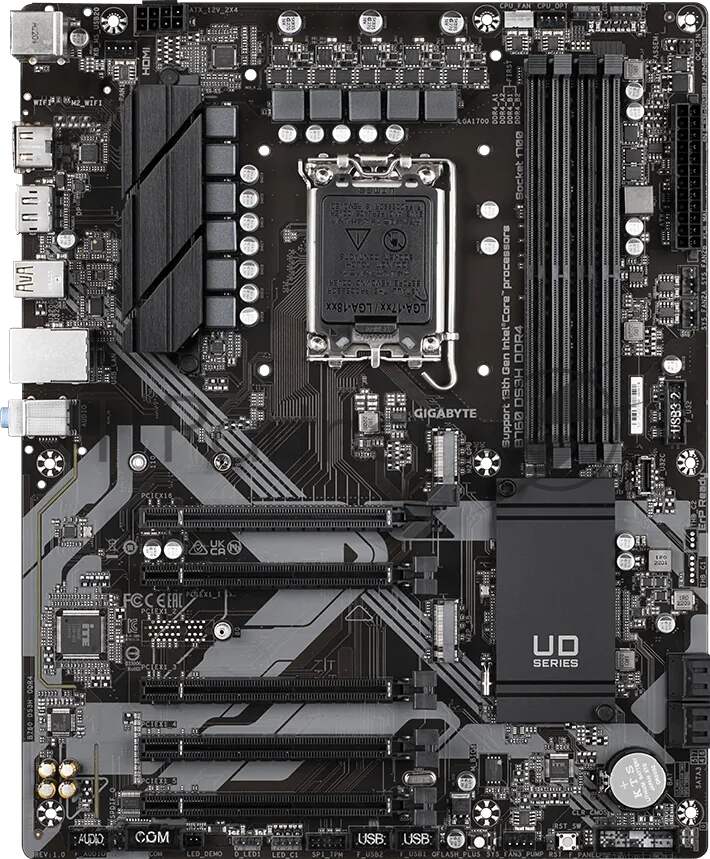 Материнская плата Gigabyte B760 DS3H DDR4, LGA 1700, Intel B760, 4xDDR4, 4xSATA, 2xM.2, 1xPCIe 4.0 x16, 4xPCIe 3.0 x1, 1xHDMI, 1xDP, 1x 1Gb LAN, 1xUSB 3.2 Gen 2, 1xUSB 3.2 Gen 2x2, 4xUSB 2.0, 3x3.5 мм, 7.1, ATX 1