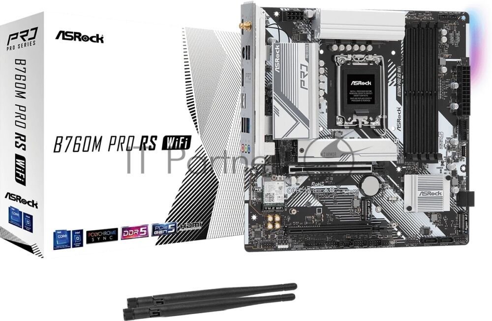 Материнская плата ASRock B760M Pro RS WiFi, LGA 1700, Intel B760, 4xDDR5, 4xSATA, 3xM.2, 1xPCIe 5.0 x16, 1xPCIe 3.0 x16, 1xHDMI, 1xDP, 1x2.5Gb LAN, Wi-Fi 6E, Bluetooth 5.3, 1xUSB-C 5Gbps, 3xUSB-A 5Gbps, 2xUSB-A 2.0, 3x3.5 мм, 7.1, mATX 1 Материнская плата ASRock B760M Pro RS WiFi, LGA 1700, Intel B760, 4xDDR5, 4xSATA, 3xM.2, 1xPCIe 5.0 x16, 1xPCIe 3.0 x16, 1xHDMI, 1xDP, 1x2.5Gb LAN, Wi-Fi 6E, Bluetooth 5.3, 1xUSB-C 5Gbps, 3xUSB-A 5Gbps, 2xUSB-A 2.0, 3x3.5 мм, 7.1, mATX 1