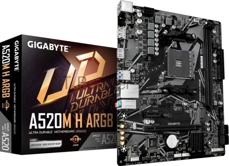Материнская плата Gigabyte A520M H ARGB, AM4, AMD A520, 2xDDR4, 4xSATA, 1xM.2, 1xPCIe 3.0 x16, 1xPCIe x1, 1xHDMI, 1xDP, 1x1Gb LAN, 4xUSB-A 5Gbps, 2xUSB-A 2.0, 1xPS/2, 3x3.5 мм, 7.1, mATX 1