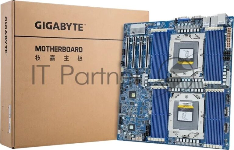 Серверная материнская плата Gigabyte MZ73-LM1, 2xSP5, AMD EPYC 9004/9005, 24xDDR5 RDIMM (до 4096 ГБ, 4800 МГц), 3xSlimSAS, 4xPCIe 4.0 x16, 1xM.2 22110, 2x10Gb LAN, 1xGb LAN (IPMI), 2xUSB-A 5Gbps, 1xVGA, 1xCOM, EATX 1