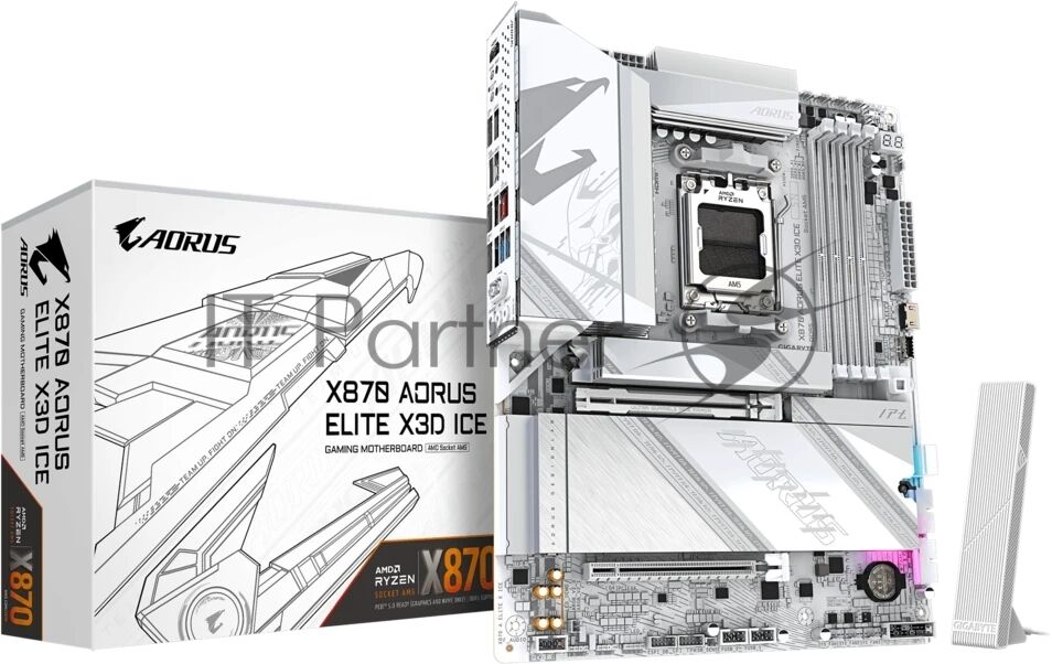 Материнская плата Gigabyte X870 AORUS ELITE X3D ICE, AM5, AMD X870, 4xDDR5, 2xSATA, 4xM.2, 1xPCIe 5.0 x16, 1xPCIe 4.0 x16, 1xHDMI, 1x5Gb LAN, Wi-Fi 7, Bluetooth 5.4, 2xUSB-C 40Gbps (USB4), 1xUSB-C 10Gbps, 2xUSB-A 10Gbps, 4xUSB-A 5Gbps, 1xUSB-A 2.0, 3x3.5 мм + S/PDIF оптический, 7.1, ATX 1 Материнская плата Gigabyte X870 AORUS ELITE X3D ICE, AM5, AMD X870, 4xDDR5, 2xSATA, 4xM.2, 1xPCIe 5.0 x16, 1xPCIe 4.0 x16, 1xHDMI, 1x5Gb LAN, Wi-Fi 7, Bluetooth 5.4, 2xUSB-C 40Gbps (USB4), 1xUSB-C 10Gbps, 2xUSB-A 10Gbps, 4xUSB-A 5Gbps, 1xUSB-A 2.0, 3x3.5 мм + S/PDIF оптический, 7.1, ATX 1