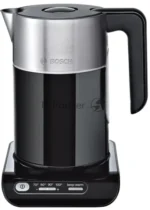 Электрочайник Bosch TWK8613 черный/серебристый, 1.5 л, 2400 Вт, скрытый нагревательный элемент, поддержание температуры 11