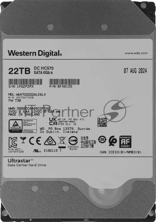 Жесткий диск Western Digital HDD Server Ultrastar DC HC570 WUH722222ALE6L4 22TB 7200rpm SATA-III 512Mb 3.5"