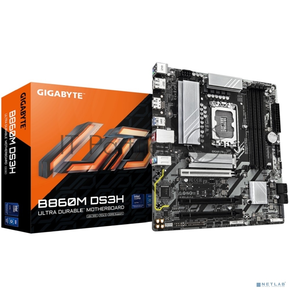 Материнская плата Gigabyte B860M DS3H (rev. 1.0), LGA1851, Intel B860, 4xDDR5, 4xSATA, 2xM.2, 1xPCIe 5.0 x16, 2xPCIe 4.0 x1, 2xDP, 1xHDMI, 1x2.5Gb LAN, 1xUSB-C 10Gbps, 2xUSB-A 10Gbps, 6xUSB-A 5Gbps, 7xUSB-A 2.0, 3x3.5мм, 7.1, mATX