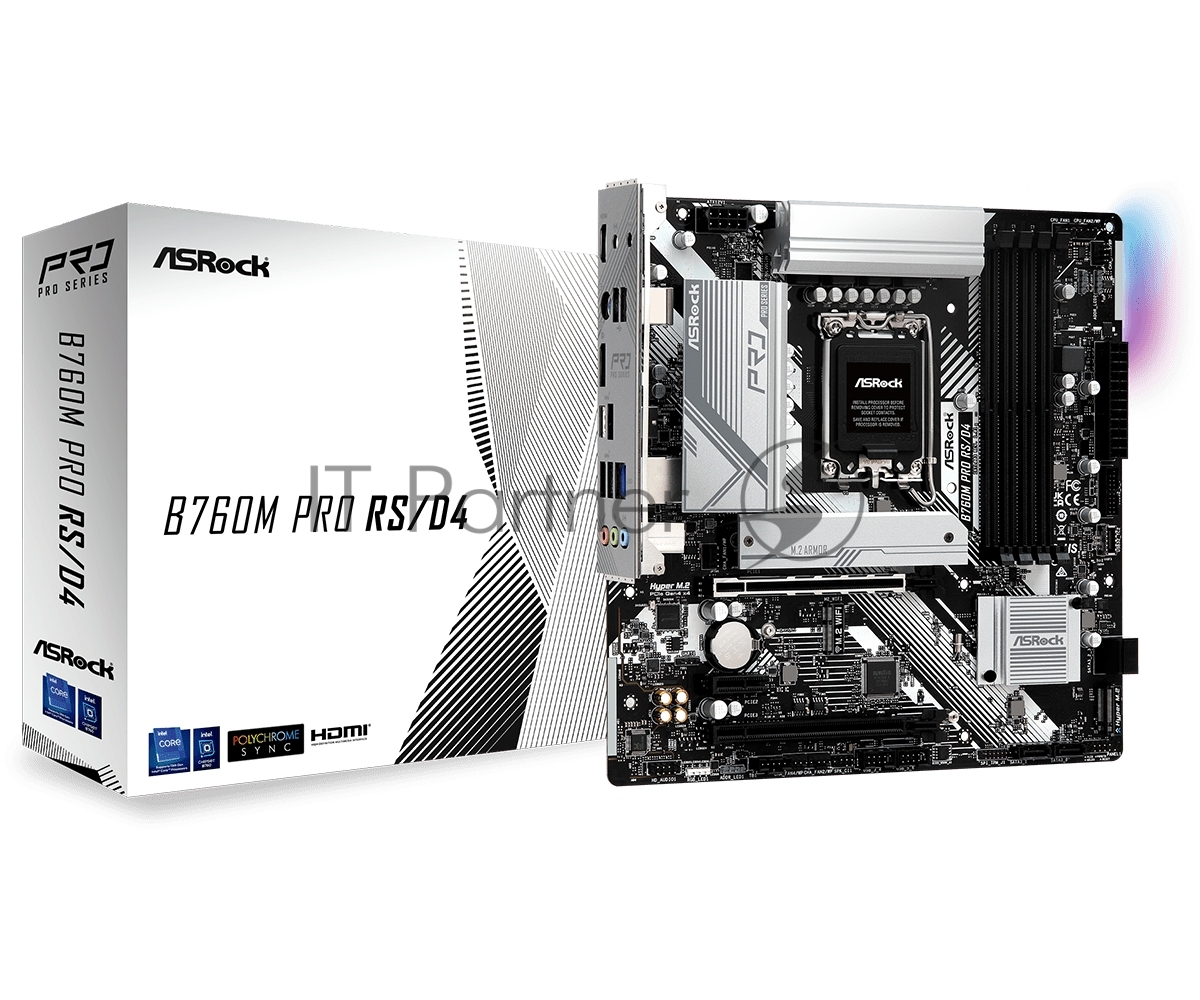Материнская плата ASRock B760M Pro RS/D4, LGA 1700, Intel B760, 4xDDR4, 4xSATA, 2xM.2, 1xPCIe 4.0 x16, DisplayPort, HDMI, USB Type-C, 1x2.5Gb LAN, 3x3.5 мм, 7.1, microATX 1 Материнская плата ASRock B760M Pro RS/D4, LGA 1700, Intel B760, 4xDDR4, 4xSATA, 2xM.2, 1xPCIe 4.0 x16, DisplayPort, HDMI, USB Type-C, 1x2.5Gb LAN, 3x3.5 мм, 7.1, microATX 1