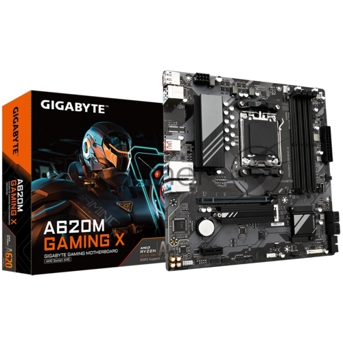 Материнская плата Gigabyte A620M GAMING X, Micro-ATX, AM5, AMD A620, 4xDDR5, 4xSATA, 1xM.2, 1xPCI-E 4.0 x16, 1xPCI-E x1, 1xHDMI, 1xDP, 1x 1Gb LAN, 1xUSB 3.2 Gen 2, 2xUSB 2.0, 2xUSB 3.2 Gen 1, 3x3.5мм, 7.1, ATX 1