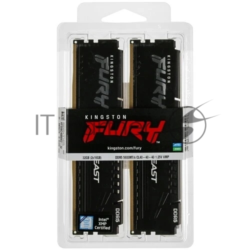 Оперативная память Kingston Fury Beast, DDR5, 32GB (2x16GB), 5600MHz, CL40, DIMM, с радиаторами, черный