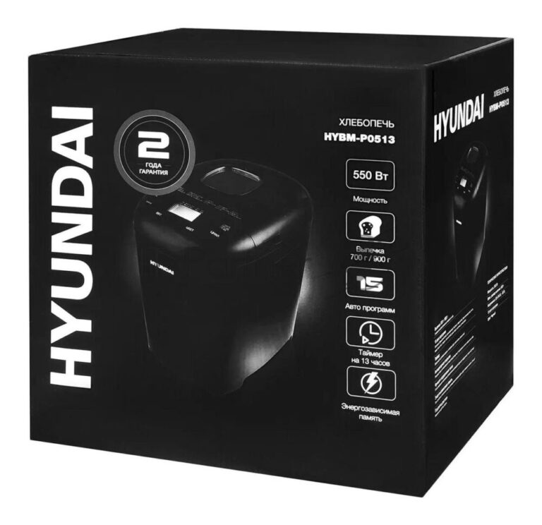 Хлебопечка Hyundai HYBM-P0513 чёрный, 550 Вт, 0.9 кг, 15 программ 1