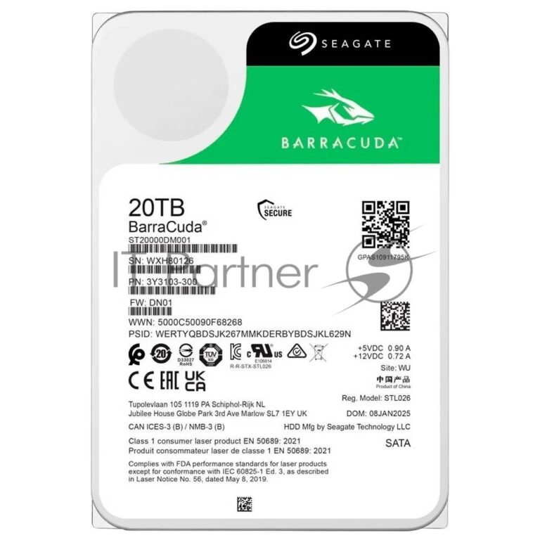 Жесткий диск HDD Seagate SATA3 20Tb BarraCuda 6Gb/s 7200 512Mb 1 year warranty 1
