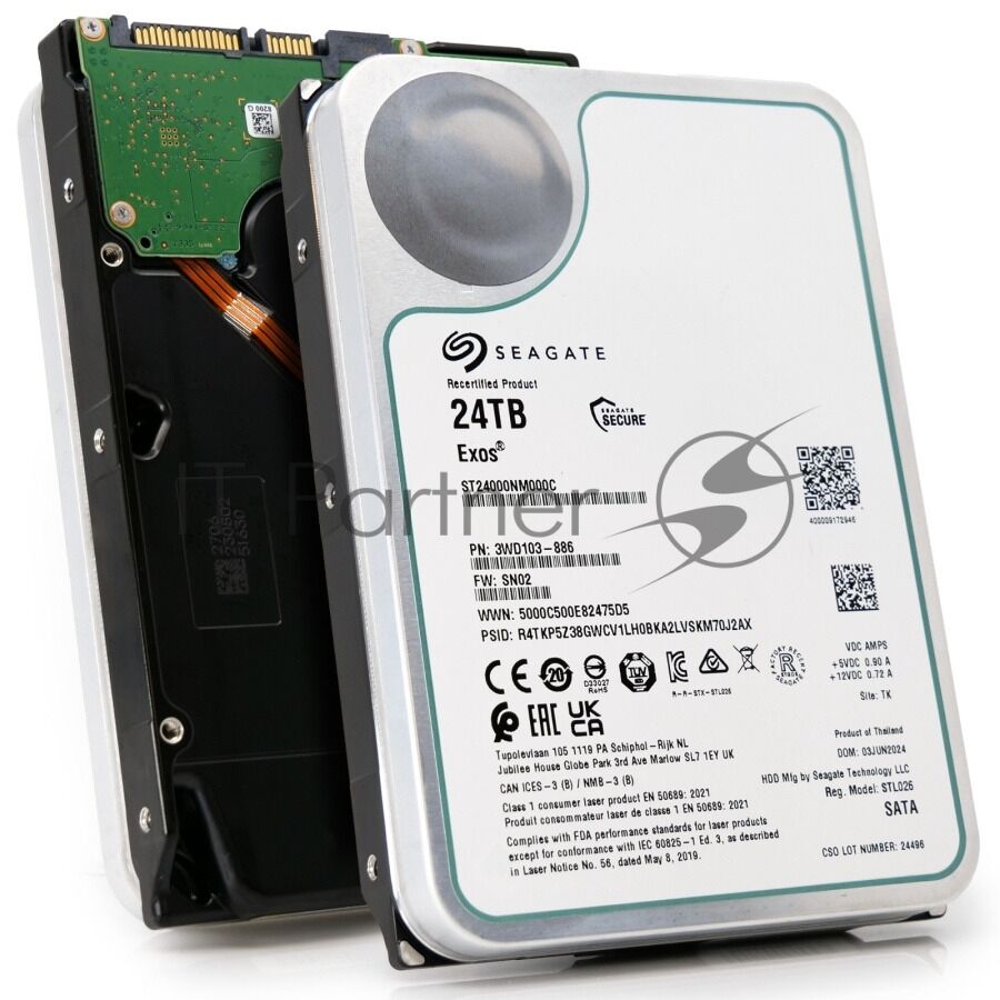 Жесткий диск HDD Seagate SATA3 24Tb Exos X24 7200 512Mb OFFICIAL RECERTIFIED 1 year warranty (replacement ST24000NM002H, MG11ACA24TE, WUH722424ALE6L4, WUH722222ALE6L4) 1 Жесткий диск HDD Seagate SATA3 24Tb Exos X24 7200 512Mb OFFICIAL RECERTIFIED 1 year warranty (replacement ST24000NM002H, MG11ACA24TE, WUH722424ALE6L4, WUH722222ALE6L4) 1