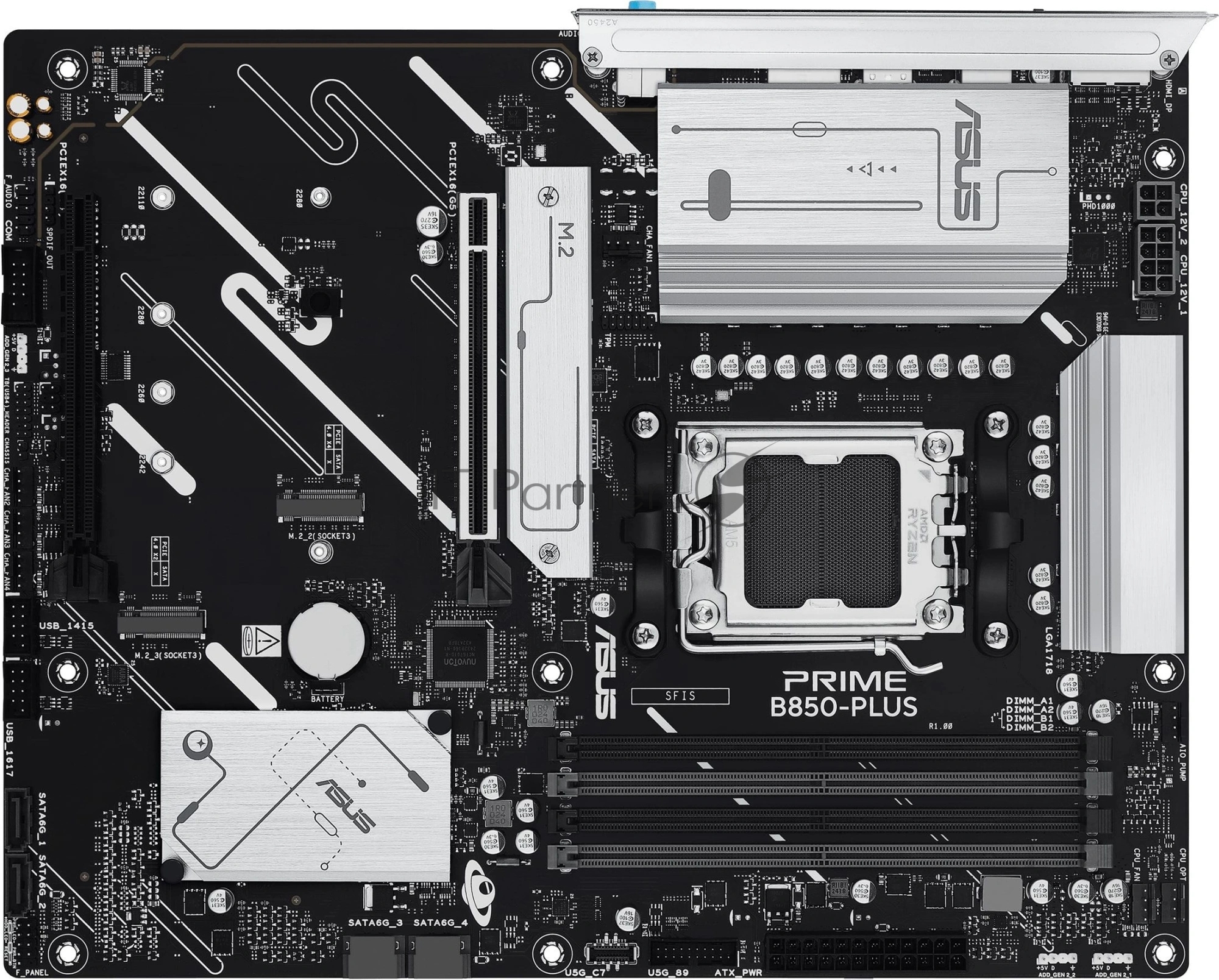 Материнская плата ASUS PRIME B850-PLUS-CSM, AM5, AMD B850, 4xDDR5, 4xSATA, 3xM.2, 1xPCIe 5.0 x16, 1xPCIe 4.0 x4, 1xDP, 1xHDMI, 1x2.5Gb LAN, 1xUSB-C 10Gbps, 3xUSB-A 10Gbps, 2xUSB-A 5Gbps, 2xUSB-A 2.0, 3x3.5 мм, 7.1, ATX