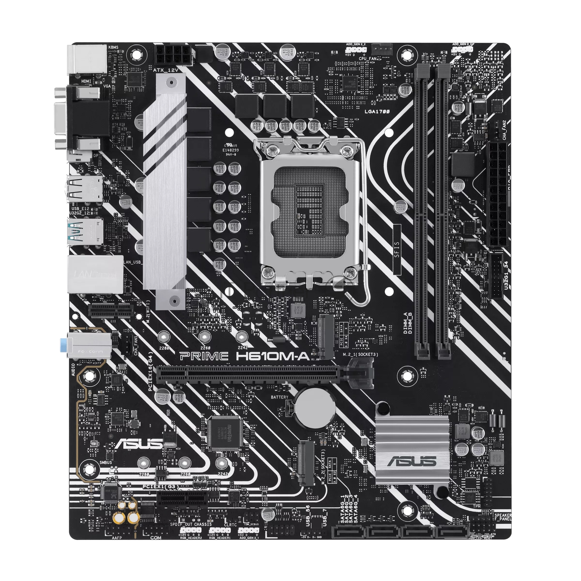 Материнская плата ASUS PRIME H610M-A-CSM, LGA 1700, Intel H610, 2xDDR5, 4xSATA, 2xM.2 PCIe 3.0 (x2, x4), 1xPCIe 4.0 x16, 1xPCIe x1, 1xHDMI, 1xDP, 1xVGA, 2xUSB-A 3.2 Gen 2, 4xUSB-A 2.0, 1x 1Gb LAN, 3x3.5 мм, 7.1, mATX 1