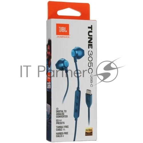 Проводные наушники JBL Tune 305C синий, вкладыши, USB Type-C 1